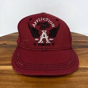 Affliction Distressed Baseball Hat Tek Flex Cap Red Grunge Y2K